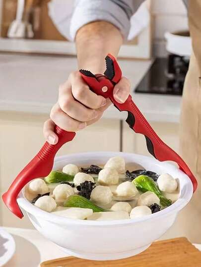 3-In-1 Heat Resistant Tongs, Non-Slip Design, Bottle Opener, Pot Holder, Dish & Bowl Gripper, Multi-Functional Serving Tongs, Easy To Grip Hot Cookware, Practical Kitchen Tool