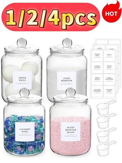 1/2 Stück Glas Wäsche Aufbewahrungsbehälter, Glasbehälter für Waschküche Organisation, Glasbehälter mit Bambusdeckeln und Etiketten, Glasbehälter für Waschküche Organisation und Aufbewahrung, 2 Liter luftdichte Glasbehälter für Waschmittel, Kapseln, Duftkugeln, Wäsche Organizer für Waschmittel, Wäsche Behälter zum Organisieren, Wäsche Behälter für Waschmittel, Waschmittelbehälter, Wäsche Gläser, Glasbehälter für Waschmittel