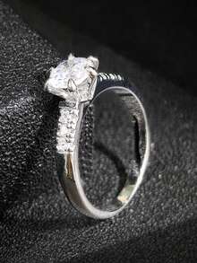 MOONSO 1 pieza Anillo de mujer elegante y romántico de moda, sólido, con 6 garras y circonita cúbica redonda incrustada, versátil para compromiso, fiesta y uso diario R524