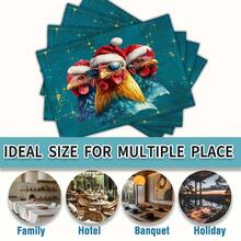 1/4pcs/10pcs Christmas Rooster & Snowflake Decor Table Runner & Placemats Set, Holiday Table Decor Fabric Runners, Home Decor, Gifts, Table Runners & Placemats Set Suitable For Indoor & Outdoor Celebrations, Seasonal Party Supplies, Kitchen Dining Table Decor, Party Table Decor, Home Room Decor Table Runners, Restaurant Decor Tablecloth