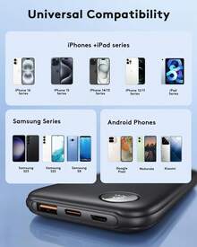 Powerbank Fast Charging Max 12V/4.5A, Ultra Slim Portable Charger USB C 10000mah, Travel Power Bank For IPhone 11 12 13 14 15 16 Android, DC Lightweight Battery Pack Phone Charger, Deep Black - 黑色 - 查看 7