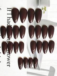 Set de 24 uñas postizas con forma de almendra de color marrón oscuro vintage, incluye esmalte de gel y lima de uñas, suministros de arte de uñas adecuados para niñas y mujeres para uso diario, fiestas y eventos - Marrón - Ver 2