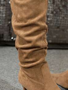 Fall/Winter Women's Fashion Pointed Toe Pleated High Heel Boots,Kitten Heel Boots,Party - Khaki - View 7