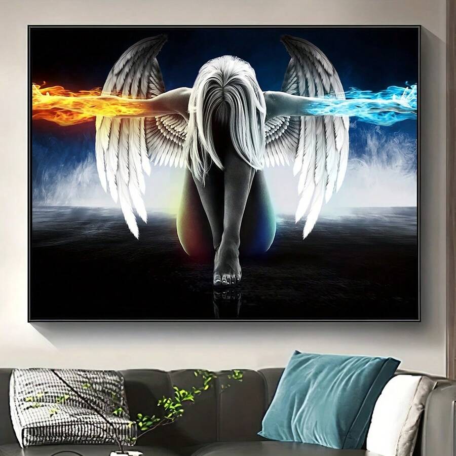 1pc Unframed Canvas Poster, Angel With Wings Oil Painting, Canvas Wall Art, Artwork, Gift, Suitable For Bedroom, Office, Living Room, Cafe, Bar, Wall Decor, Home And Dorm Decoration