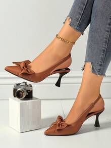 Neue stilvolle Schleifendesign High Heel Schuhe für Frauen, modische spitze Zehen vielseitige Pumps, unverzichtbar für Abendpartys, passend zu Kleidern, für Party, Pendeln, Ball, Ausflug - Braun - Übersicht 1