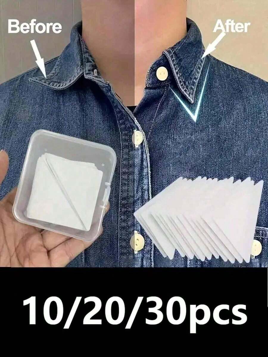 30pcs Self-Adhesive Collar Stays - Transparent Non-Woven Fabric Shirt Collar Stiffeners, Fashionable Style Men - trắng - Xem 1