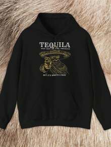 Winter Fleece-Lined Hoodie,Thermal Hoodie,Tequila May Not Be The Answer But It's Worth A Shot Hoodies, Hoodie, Stylish Silhouette – Modern And Flattering, Easy To Throw On – No Zippers, No Fuss,Hoodies For Men And Women,Sudaderas Para Hombre,300g Cotton Casual  Hoodies, Oversize Hooded Sweatshirt With Pockets,Graphic Hoodies,Fall And Winter Long Sleeve,Graphic Hoodie,Anime Hoodies,Oversized Hoodie,Hoodies As Halloween And Christmas Gifts - 黑色-2 - 查看 1