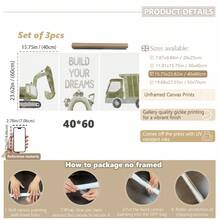 3er-Set Wandkunst mit Fahrzeug-Motiven, Transportthema, Traumwelt-Raumfahrt, Kinderzimmer Wandkunst LKW-Thema, Jungen-Kinderzimmer Dekoration, grüne Kinderraum Kunst, gerahmte Wandkunst für Wohnzimmer, dekorative Kunst, Raumdekoration, Heimdekoration, Wanddekoration, Badezimmerdekoration