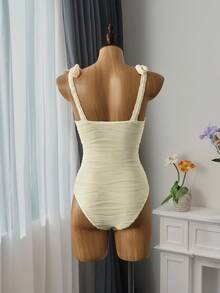 Bellisia Summer Beach Solid Tie Shoulder One Piece Swimsuit Bathing Suit One Piecebathing Suit