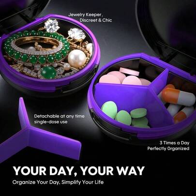 Mini Pill Container - 3 Compartments Portable Pill Case Purse Or Pocket, Compact Travel Medicine Box - Suitable For Vitamins, Fish Oil, Supplements - BlackMandal