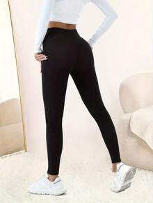 2pcs Plus Size Women Thermal Thermal Lined High Waisted Leggings, Workout Winter Warm Thick Tights Soft Yoga Pants, Women's Clothing