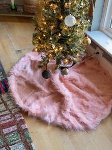 1 pièce Robe d'arbre de Noël en fausse fourrure longue, rose, blanche, rouge, noire. Robe en peluche longue pour arbre de Noël, décoration et présentation d'arbre de Noël pour fête de Noël à la maison, accessoire de décoration d'ambiance festive pour la maison, douce et belle robe en peluche pour arbre de Noël, décoration de Noël, décoration hivernale pour la pièce