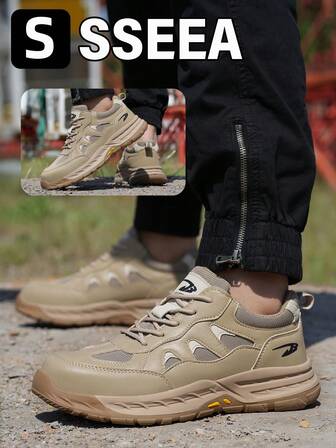 男士工作鞋，透气舒适，干爽双脚，耐用超细纤维皮革鞋面，透气穿孔设计，耐磨防滑外底，抗冲击，防刺穿，保护脚趾