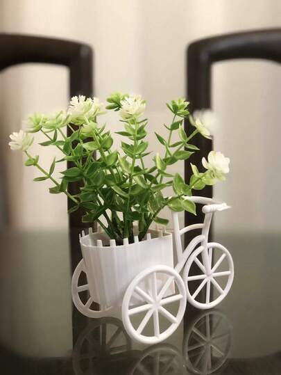 1 peça de mini cesta de flores de plástico para bicicleta, vaso de plantas artificiais, decoração de mesa, ornamento que simula plantas verdes para decoração de quarto