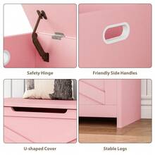 30" Storage Chest, Toy Box With  Safety Hinges, Lift Top Wooden Toy Chest, Storage Bench, For Living Room, Bedroom, Entryway - Pink - View 4