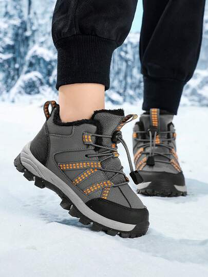Boys' Hiking Boots, Winter Warm Thermal Lining Fashion Casual Outdoor Children's Boots, Outdoor Trekking Boots, TPR Anti-Slip Sole, Boys' Sports Riding Boots, Suitable For Snow Activities And Daily Wear