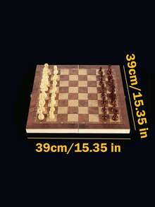 1pc Handmade Wooden Folding International Chess Set, Mini 9.44X9.44/11.41X11.41 Inches Handcrafted Game Board For Storage, 3-In-1 Chess Board Game (Chess, Checkers, Backgammon), Suitable For Adult Beginners