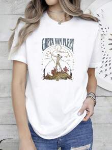 180g pure Cotton Greta Van FleeT T Shirt Strange Horizons Retro Fans Stretched Breathable Soft Summer graphic Unisex Versatile Comfortable designer clothes Top For Everyday Wear streetwear Casual Print Round Neck Short Sleeve Slightly women female - Blanco - Ver 2