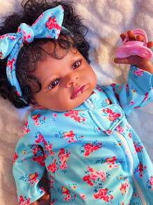 20-Inch Realistic Black Reborn Doll, 50cm Soft Unisex African American Cloth Body Doll, Lifelike Cute Newborn BeBe Handmade Art Doll Toy, Gift For Children 3+ Years Old - 彩色 - 查看 1