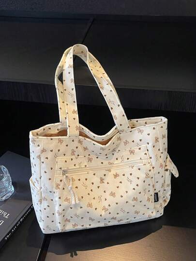 حقيبة يد نسائية كاجوال كبيرة السعة متعددة الجيوب مفيدة للطالبات، مزينة بطباعة فراشة جميلة وأنيقة