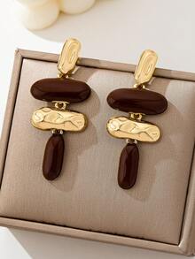 1 Pair Exaggerated Asymmetrical Geometric Enamel Drop Earrings - Multicolor - View 5