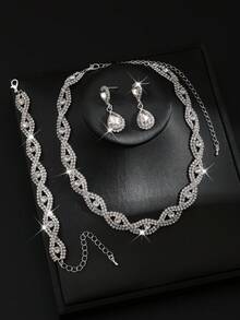4pcs/Set Necklace, Earrings, Bracelet Jewelry Set For Women, Party, Bride, Wedding
