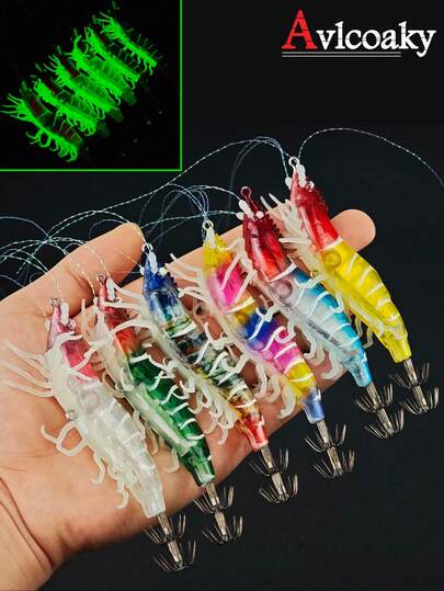 AVLCOAKY 1 قطعة طعم صناعي على شكل جمبري ناعم، طعم سمك، جمبري مقسم، متعدد الألوان والأقسام، جمبري قافز، جمبري كبير مضيء