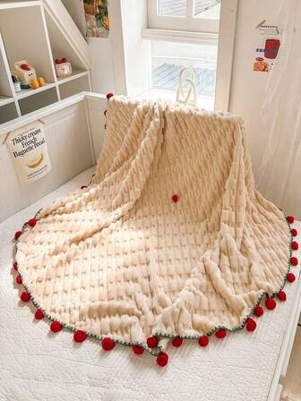 1pc Rose Knitted Edging Throw Blanket, Warm Thick Soft Comfortable Blanket, High Gram Weight Cute Blanket For Home Decor, Suitable For Bed, Sofa, Office, Room, Dorm, Machine Washable