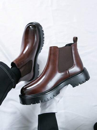 Botas Chelsea masculinas, Botas formais de cano alto, Sapatos sociais marrons de cano alto, Botas de motociclista, Botas de cowboy estilo novo para negócios, Botas jeans casuais, sapatos de designer para estúdio fotográfico, Botas masculinas de sola grossa, Botas curtas de alta qualidade, Botas de montaria clássicas feitas à mão para outono/inverno