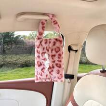 1pc Cute Plush Leopard Print Car Tissue Box, Hanging Car Seat Tissue Paper Bag, Car Interior Tissue Paper Holder - one-size - View 7