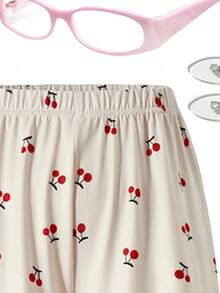 Sweet Girl Cherry Homewear Set, Fashionable And Elegant Round Neck Long Sleeve Casual Pants 2 Pieces Set, Suitable For Spring, Autumn And Winter Daily Home Wear - Beige - View 3