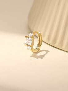 EleRunis 1PC 925 Sterling Silver Shining Cubic Zriconia Hoop Earrings 18K Gold Plated Upper Ear Cartilage Helix Studs For Women Daily Wear Wedding Party Valentine's Day - Gold - View 4