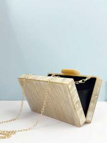 优雅女士亚克力星空单肩链条包、派对礼服手拿包、欧美风格迷你化妆包、新娘小手提包 - 杏色 - 查看 6