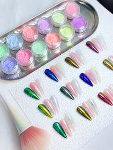 12pcs/Set Holographic Nail Powder, Holographic/Shiny Powder With Heavenly Themed, Captivating For Spring And Summer Use, Suitable For Women And Girls, Home Crafts And Professional Nail Salons - 彩色 - 查看 2