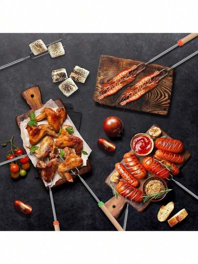 32-Inch Stainless Steel Telescopic Roasting Sticks - Campfire Smores Sticks - Hot Dog Marshmallow Roasting Forks For Camping