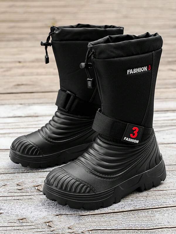 Winter Outdoor Men's Sports Shoes, Anti-Slip, Water-Resistant Leather Snow Boots, Fashionable Plus Size Work Safety Shoes Workwear Motorcycle Riding High-Top Leather Boots Casual Black Rubber Shoes