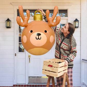1pc Inflatable Reindeer Horn Christmas Ball, Holiday Decor Ball, Christmas Decoration, Inflatable Christmas Snowflake Ball, Suitable For Indoor And Outdoor Decoration