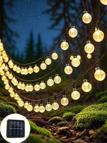 Solar-Powered Crystal Globe String Lights - 20/30/50/100/200 LED, 16.4/22.9/39.3ft Outdoor Decor For Halloween, Christmas, Thanksgiving, Weddings & Garden Parties - Warm White, Colorful & Single White Options, IP44 Waterproof