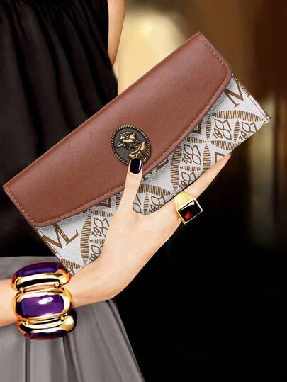 时尚小众设计秋冬新款三折花卉印花女士长款钱包女式钱包钱包