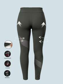 Plus Size Women Sports Pants, Mesh Patchwork Design Plus Size Workout Leggings, High Waist Suitable For Fitness, Running, Yoga, Casual Wear - Dark Grey - View 2