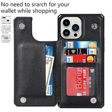 For IPhone 13 Pro Max Case With Card Holder, Wallet Case For Women Men,For IPhone 13 Pro Max Phone Case With Stand And Strap,Leather Shockproof Protective-Black{"Color_name":"B-Black"} - 多色8 - 查看 4