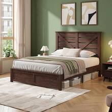 Full/Queen/King Size Platform Bed Frame With 49.2" Wooden Headboard, Farmhouse Bed Frame, Noise Free, Easy Assembly, No Box Spring Needed - Brown - View 10