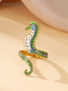 1pc Women's Stainless Steel 18K Gold Plated Vintage Exaggerated Seahorse Snake Ring, Women's Daily Accessory