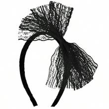Women Neon Lace Bow Headband 80s Costume Headwear Lace Bow Hair Accessory For 1980s Theme Party Halloween Hair Hoop
