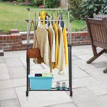 Shoze Clothes Rail Adjustable Garment Rack Telescopic Coat Rack Hanging Rail Clothes Stand With Shoe Shelf And Casters Clothing Rack For Small Place Organiser Shelf Bedroom Clothing Rack - Double Bars - View 2