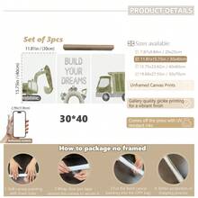 3er-Set Wandkunst mit Fahrzeug-Motiven, Transportthema, Traumwelt-Raumfahrt, Kinderzimmer Wandkunst LKW-Thema, Jungen-Kinderzimmer Dekoration, grüne Kinderraum Kunst, gerahmte Wandkunst für Wohnzimmer, dekorative Kunst, Raumdekoration, Heimdekoration, Wanddekoration, Badezimmerdekoration