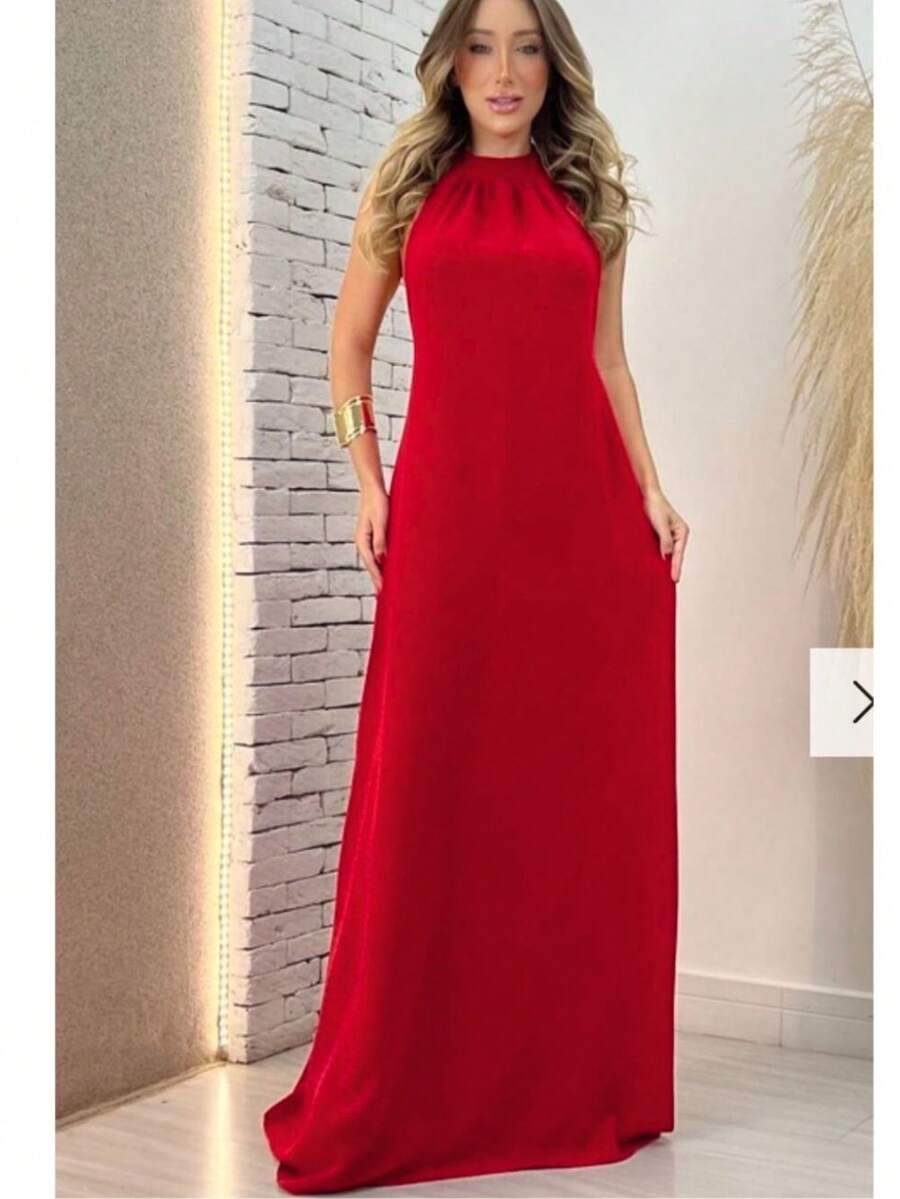 Women's Long Backless Simple Beach Dress None Fabric Backless / Backless Ruffled 019 Wedding Evening Beach Home Office Formal & Evening Travel Daily Birthday Party Summer - 紅色 - 查看 1
