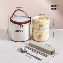 صندوق غداء حراري دائري من الفولاذ المقاوم للصدأ 304 بنمط جميل مع مقبض، صندوق بنتو مزدوج الطبقة معزول قابل للفصل، حاوية غداء محمولة وإعادة الاستخدام مقاومة للتسرب، حاوية تخزين الطعام، آمنة للميكروويف والغسالة الآلية، مناسبة لاستخدام الطلاب والبالغين في المدرسة والمكتب والتخييم والنزهات والسفر