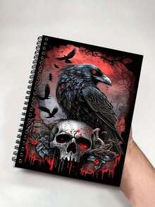 Gothisches Raben- und Schädel-Spiralheft, 14 x 24 cm, Dunkel-Fantasy-Coverdesign, perfekt zum Schreiben, Journaling, Bibelstudium, macht ein einzigartiges Geschenk zu Geburtstagen, Weihnachten, für Liebhaber von Schreibwaren, Schulanfang