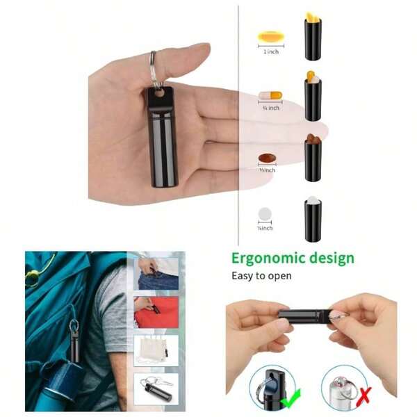 Small Portable Pill Box Keychain 3 Pack Aluminium Alloy Pill Organizer Case Container Purse, Waterproof Metal Pill Holder Bottle Outdoor Camping TravelBlack+Silver+Red